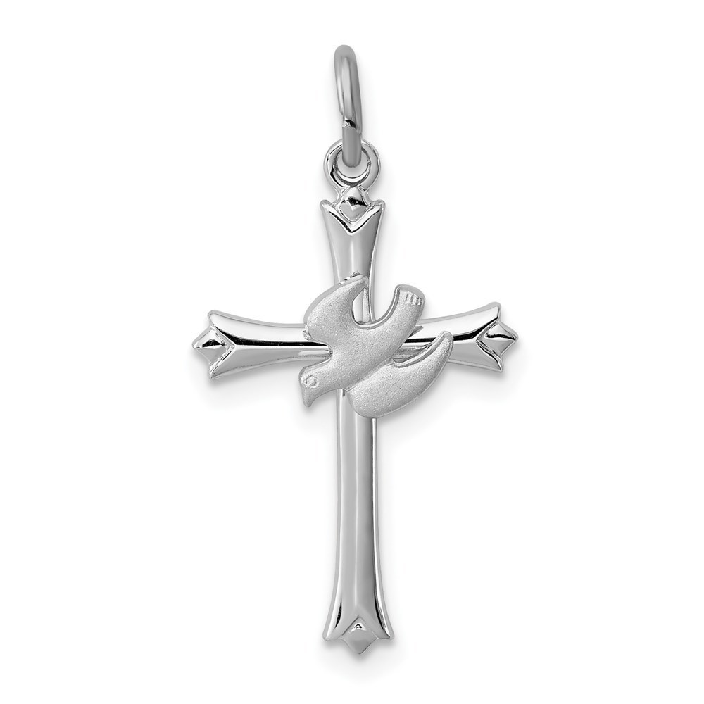 925 Sterling Silver Platinum-plated Holy Spirit Cross Dove Necklace Pendant